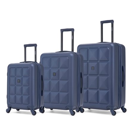InUSA Vertex 3-Piece Hardside Spinner Luggage Set 20/24/28-Inch in Blue