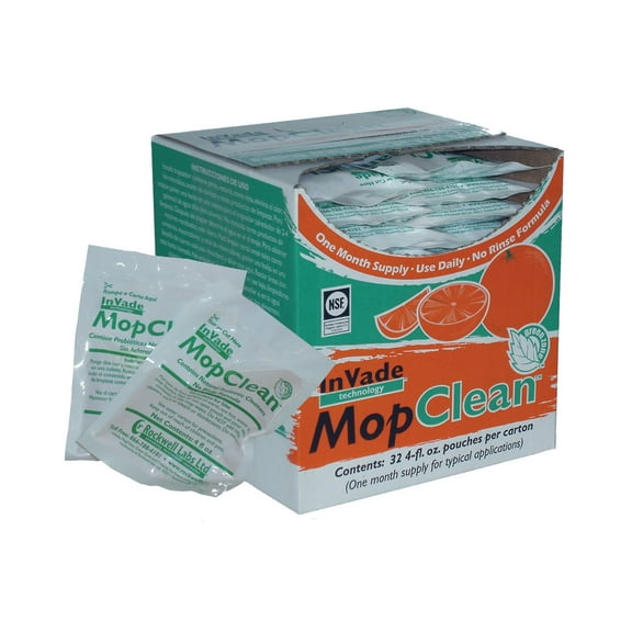 InVade Mop Clean - Gets Rid Of Organic Debris, Scum, and Odors - 1 box = 32 x 4 fl oz pouches by Rockwell Labs