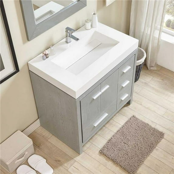 InVanity GK36S-102E-AR 36 in. Nadia Grey Oak Single Vanity with Ramp Style Sink