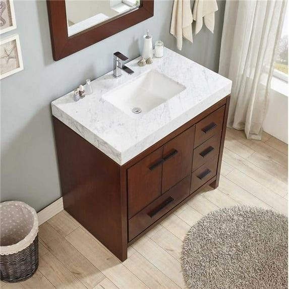 InVanity P36S-102E-WM 36 in. Nadia Red Chestnut Single Vanity with Wide Line Undermount Sink