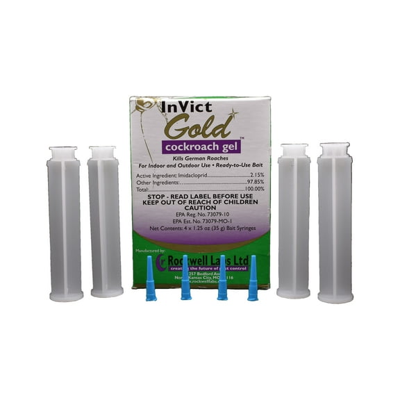 InVict Gold Cockroach Gel - 4 x 35g Tubes, 4 Tips, & 4 Plungers by Rockwell Labs