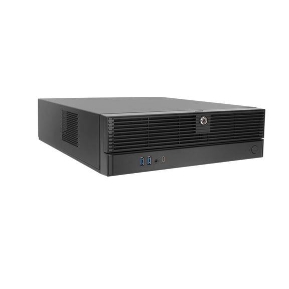 InWin BLG726 11.5L Slim Micro-ATX Mini-ITX Edge PC Case with 450W TFX Power Supply Pre-Installed, 2 Lockable Easy-Swap 3.5" SATA Bays, USB Type-C 20Gbps and USB 3.0 Front Ports, 80mm Fan, Black