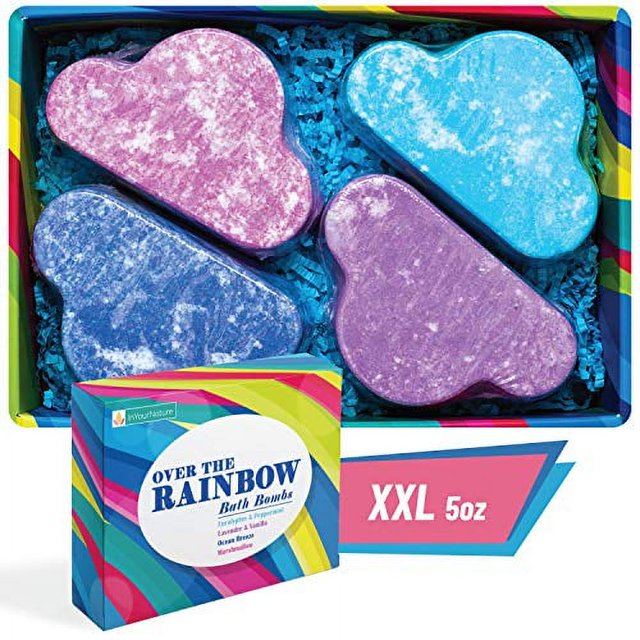 InYourNature Rainbow Bath Bombs Gift Set, 4 Large 5 oz MagicCloud Bath