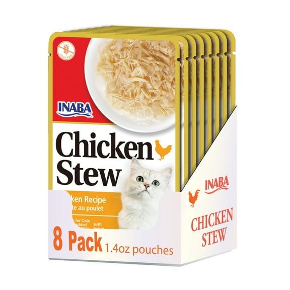 Inaba Chicken Stew Complement/Topper Cat Treat, Eight 1.4 oz Pouches, Chicken