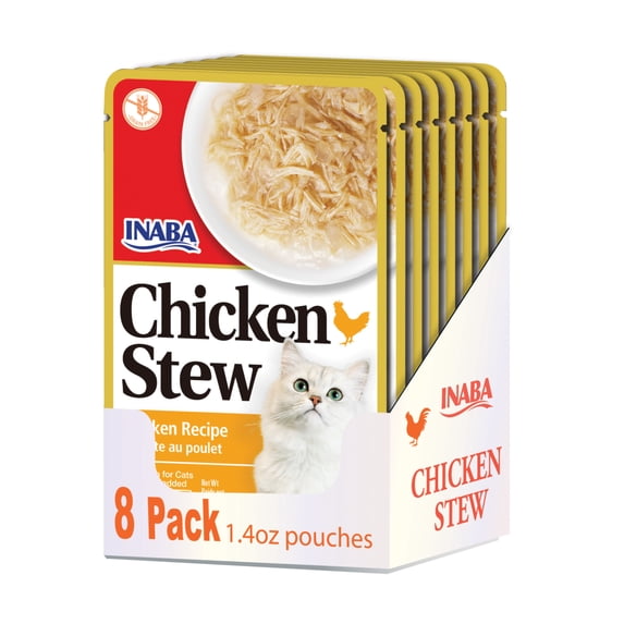 Inaba Chicken Stew Complement/Topper Cat Treat, Eight 1.4 oz Pouches, Chicken
