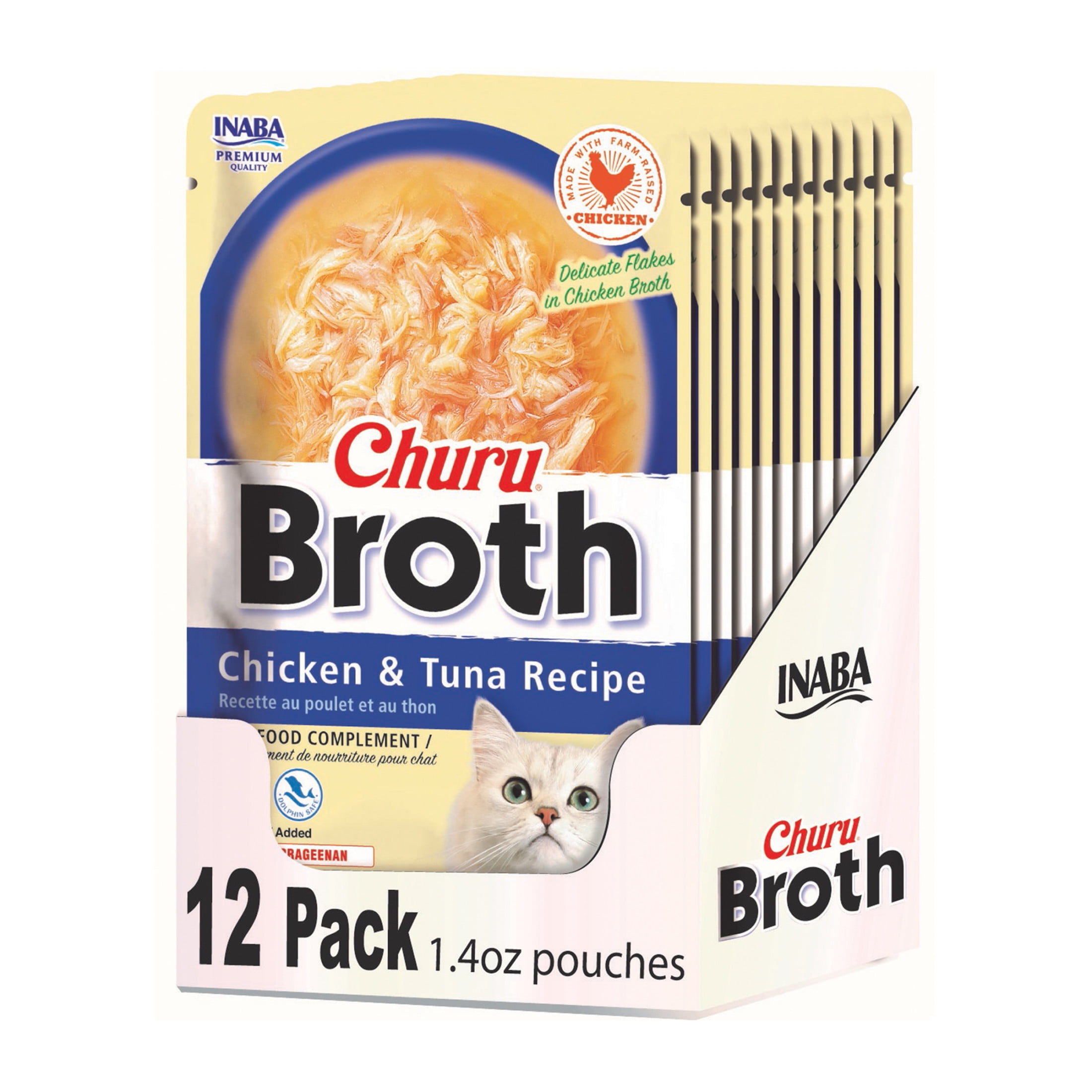 Inaba Churu Broth Lickable Wet Cat Topper, 1.76 oz Pouch, 12 Pouches, Chicken & Tuna