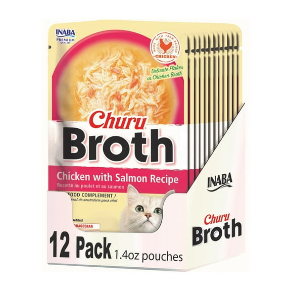 Inaba Churu Broth Lickable Wet Cat Topper, 1.76 oz Pouch, 12 Pouches, Chicken with Salmon