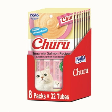 Inaba Churu Creamy, Lickable Purée Cat Treat, 0.5 oz Tube, 32 Tubes, Tuna with Salmon