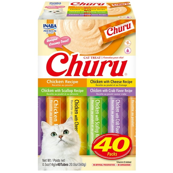 Inaba Churu Creamy, Lickable Wet Cat Treats, 0.5 oz, 40 Tubes, Chicken Variety