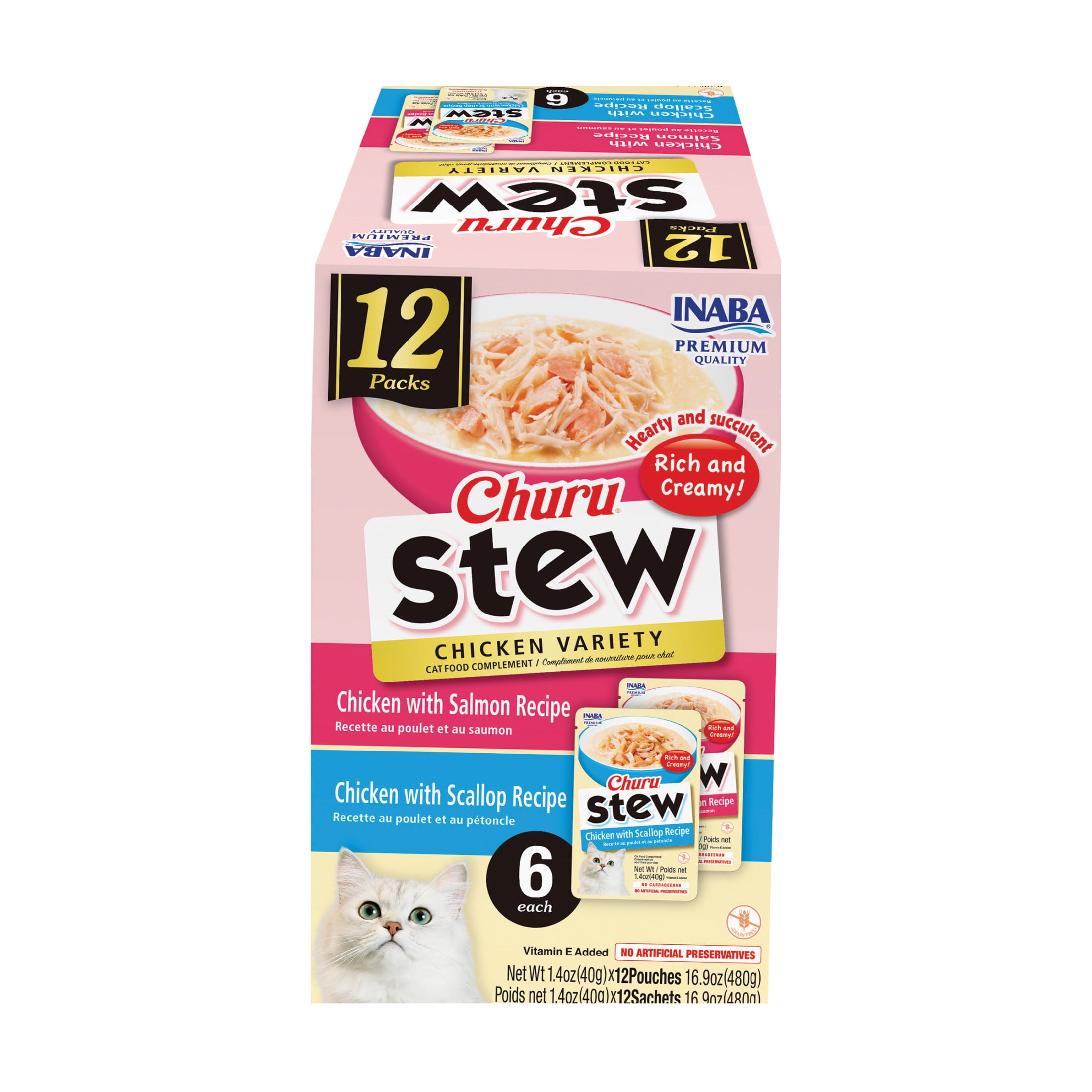 Inaba Churu Stew Lickable Wet Cat Topper, 1.4 oz Pouch, 12 Pouches, Chicken Var.