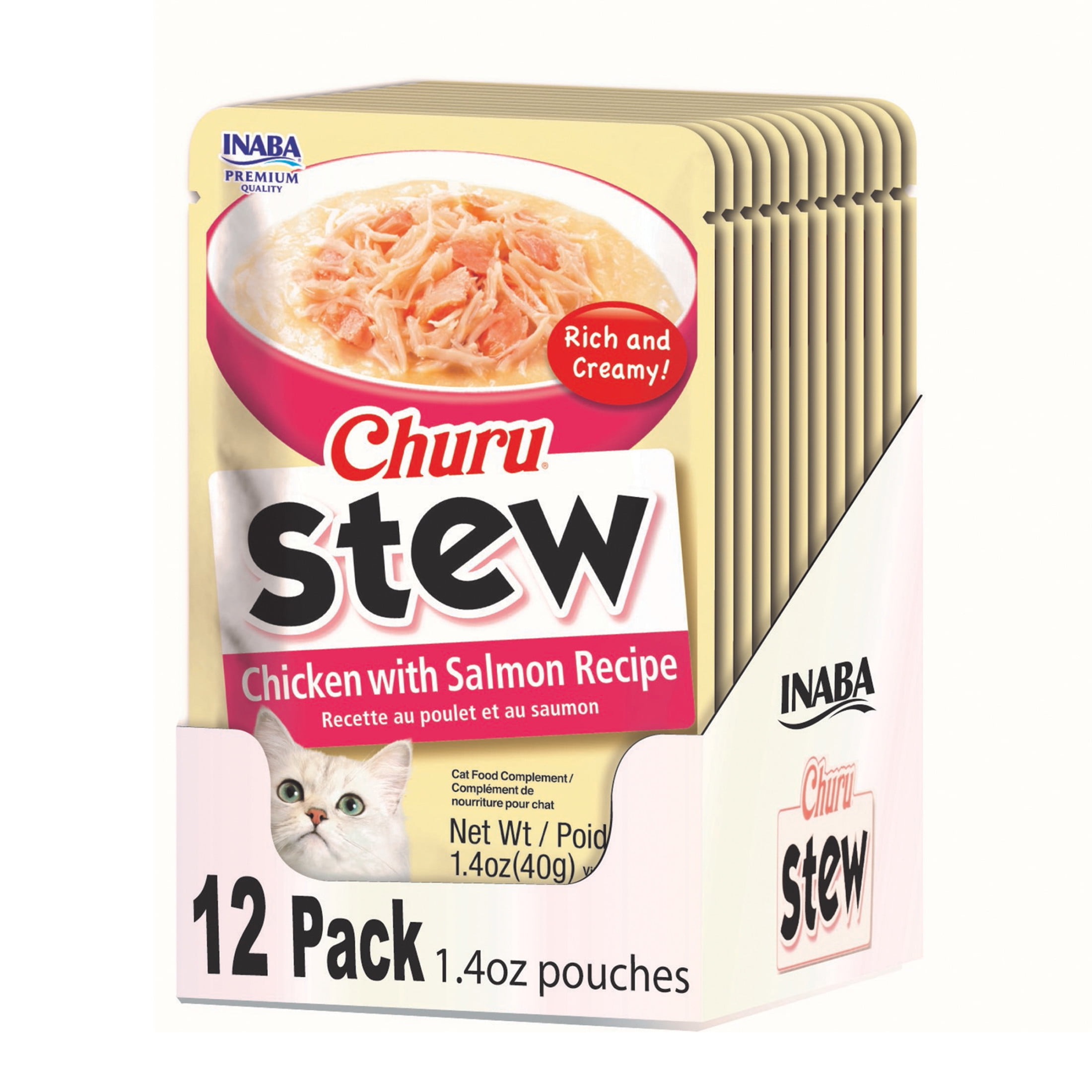 Inaba Churu Stew Lickable Wet Cat Topper, 1.4 oz Pouch, 12 Pouches, Chicken with Salmon