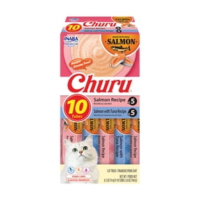 Inaba Salmon Churu Creamy, Lickable Pure Cat Treat, 0.5 oz Tube, 10 Tubes, Salmon Variety