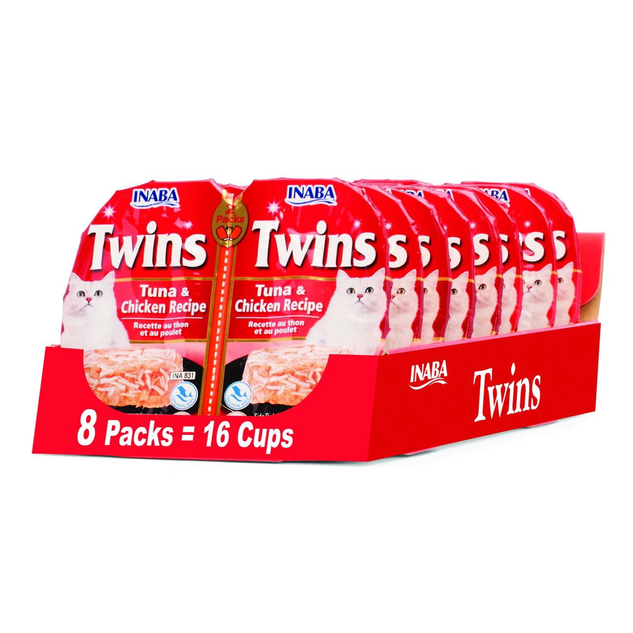 Inaba Twins Wet Cat Topper Cups, 1.23 oz Serving, 16 Servings, Tuna & Chicken