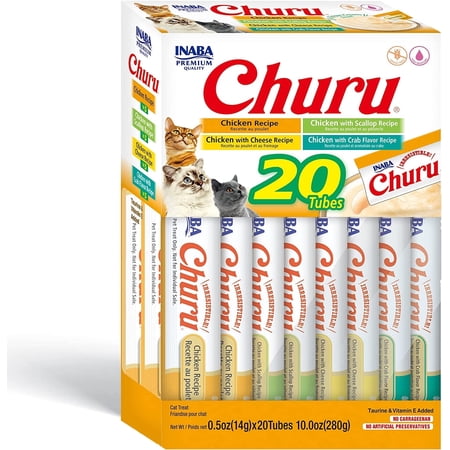 Inaba USA627A Churu Lickable, Chicken Creamy Puree Cat Treat, 0.5 oz. 20 Tubes