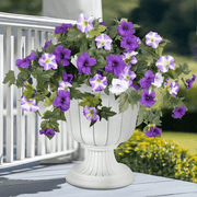 Inadays Artificial Flowers for Outdoors Faux Plants Home Decor 2PCS Spring Faux Petunias Silk Flower UV Resistant No Fade for Home Garden Balcony Yard Porch Realistic Indoor Decor, Purple
