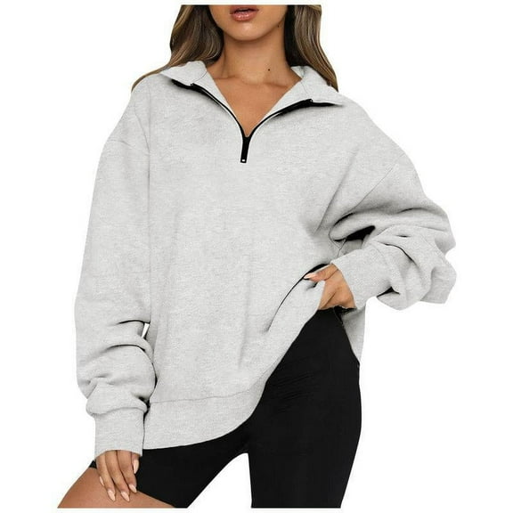 Inadays 10-Pack Women Half Zip Oversized Sweatshirts Long Sleeve Solid Color Hoodie Sweater Drop Shoulder Workout Teen Girls Fall Y2K Pullover Jacket, Grey, XL