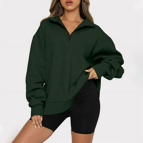 Inadays 10-Pack Women Half Zip Oversized Sweatshirts Long Sleeve Solid Color Hoodie Sweater Drop Shoulder Workout Teen Girls Fall Y2K Pullover Jacket, Green, M