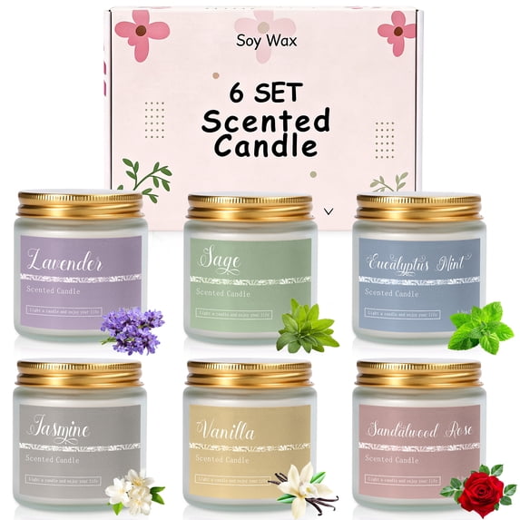 Inadays 6 Pack Scented Aromatherapy Candles, 300 Hour Long Lasting ...