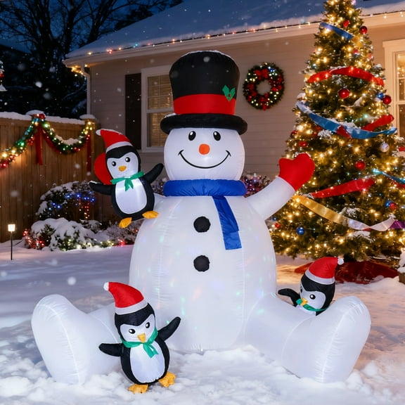 Inadays 7FT Christmas Inflatables Decoration LED Lights Embrace Snowman with Three Penguins Outdoor Decorations, Blow up Yard Decor, Weatherproof Holiday for Garden Patio Lawn Party Xmas Gifts