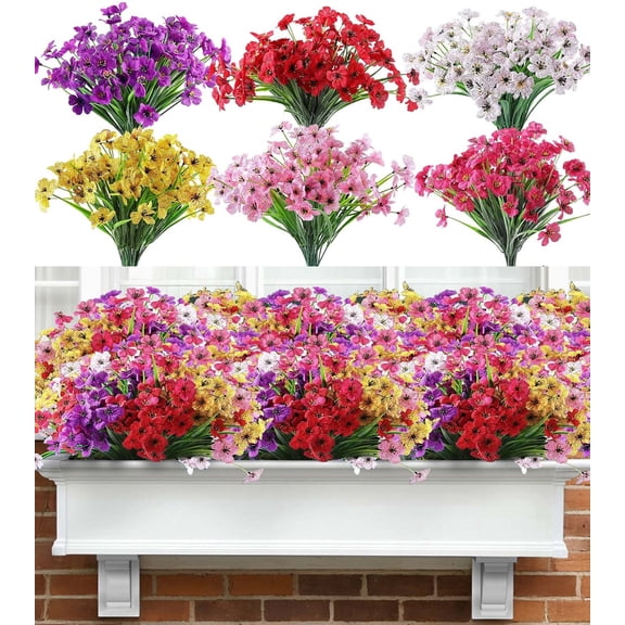 Inadays Artificial Flowers for Outdoor Indoor, 24 Bundles Fake Plant Colorful Eucalyptus Camellia UV Resistant for Garden Yard Wedding Farmhouse Balcony Porch Patio
