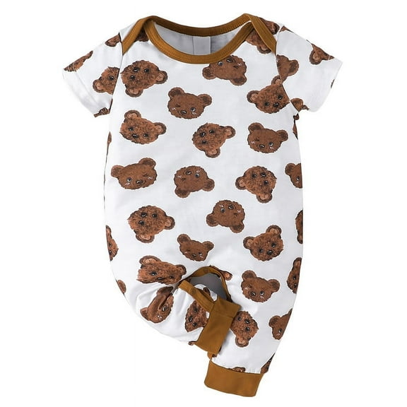 Inadays Baby Boy Girl Clothes Button Romper Bear Print Bodysuit One Piece Jumpsuit Outfits Newborn Infant Unisex Clothes, 18-24M