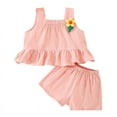 thumbnail image 1 of Inadays Baby Girl Clothes Summer Cotton Outfits Ruffle Hem Sleeveless Shirt Kid Flower Tops Vest Short Set 2pcs Outfits for Girl Infant Toddler Baby, Pink, 9-12M, 1 of 11
