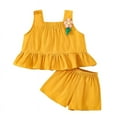 thumbnail image 1 of Inadays Baby Girl Clothes Summer Cotton Outfits Ruffle Hem Sleeveless Shirt Kid Flower Tops Vest Short Set 2pcs Outfits for Girl Infant Toddler Baby, Yellow, 12-18M, 1 of 11