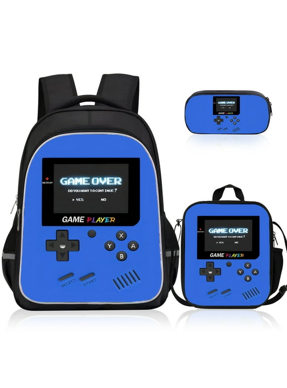 Backpacks for School 3 Pcs Gamer Bookbag with Lunch Box & Pencil Pouch Set