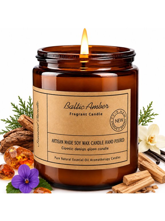 Scented Candles for Home Baltic Amber Scented Aromatherapy Candles Soy Wax Candle Gift for Christmas Women Men Amber Jar Candle, 7oz