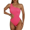 thumbnail image 1 of Inadays Bathing Suit for Women One Shoulder Swimsuit Sexy Crinkle Waist Cutout Monikini One Piece Swimwear Padded Beachwear, Rose Red, S, 1 of 9