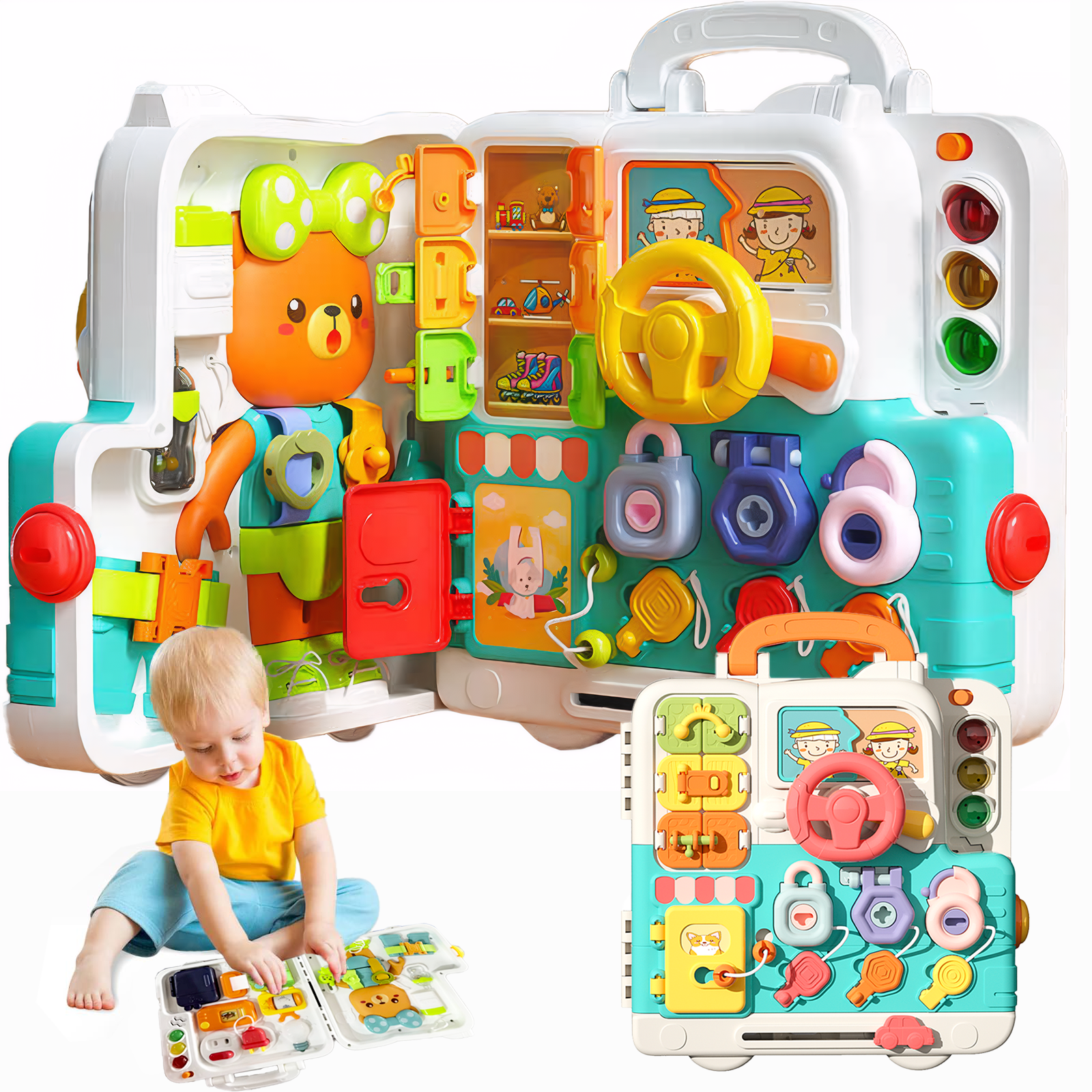 Inadays Busy Board Toddler Toys for 1-2 Year Old Boy, Learning Sensory Toys, Motor Skills Developmental Toy for 12-18 Month Age,Christmas Birthday Gift for 1 2 3 Years Old Boys Girls