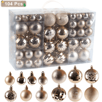 Inadays Christmas Balls Ornaments for Christmas Trees 104Pcs Shatterproof Plastic Christmas Ornament Set for Xmas Tree Decoration Hanging Ball for Holiday Wedding Party, Gold