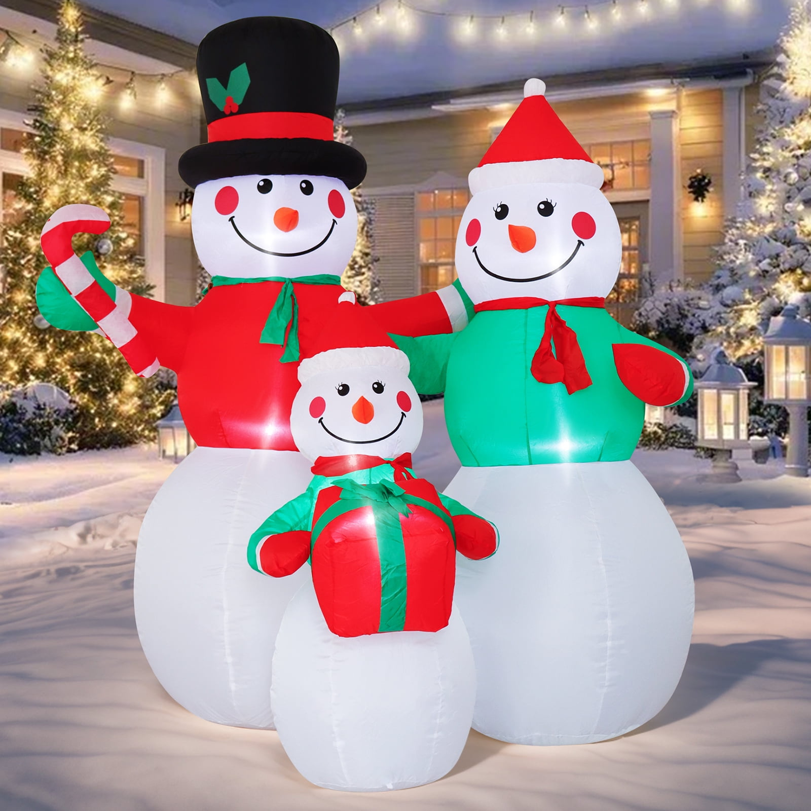 6FT Christmas Snowman Inflatable Decor With LED Lights - Family Of 3 Snowmen, Outdoor Yard Lawn Garden Decoration