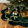 thumbnail image 1 of Inadays Christmas Tree Skirt Luxury Velvet Plush Rustic Xmas Indoor Holiday Decorations Home Fur Scallop Tree Skirt Sparking Gold Lace Trim 30'' Green, 1 of 8