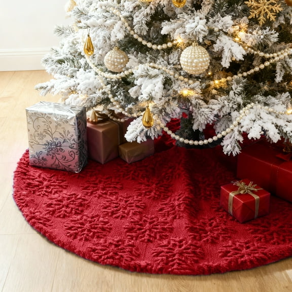 Sanmadrola Christmas Tree Skirt Red Plush Skirts Large Christmas Decorations Indoor Xmas Ornaments Holiday Decor for Home Party Holiday Decorations, 36in