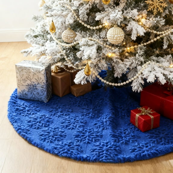 Sanmadrola Christmas Tree Skirt Blue Plush Skirts Large Christmas Decorations Indoor Xmas Ornaments Holiday Decor for Home Party Holiday Decorations, 48in