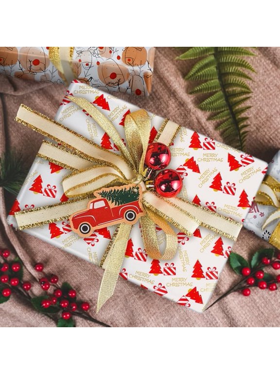 Christmas Wrapping Paper -17 Inch x 9.8 Feet Per Roll -Total of 5 Rolls, Holiday Gift Wrapping Paper
