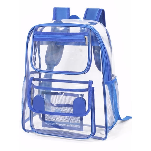 Inadays Clear Backpack for School PVC Clear Bookbag Heavy Duty Transparent Backpacks for Stadium Events Multiple Pockets See Through Bag for Concert Work Security Travel Festival, Blue