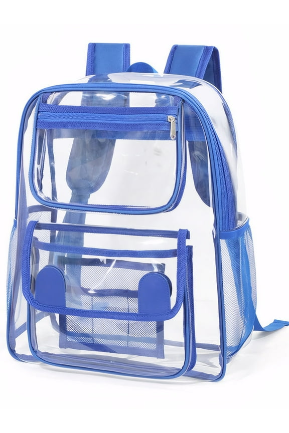 Clear Backpack for School PVC Clear Bookbag Heavy Duty Transparent Backpacks for Stadium Events Multiple Pockets See Through Bag for Concert Work Security Travel Festival, Blue
