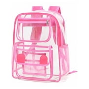 Inadays Clear Backpack for School PVC Clear Bookbag Heavy Duty Transparent Backpacks for Stadium Events Multiple Pockets See Through Bag for Concert Work Security Travel Festival, Rose Red