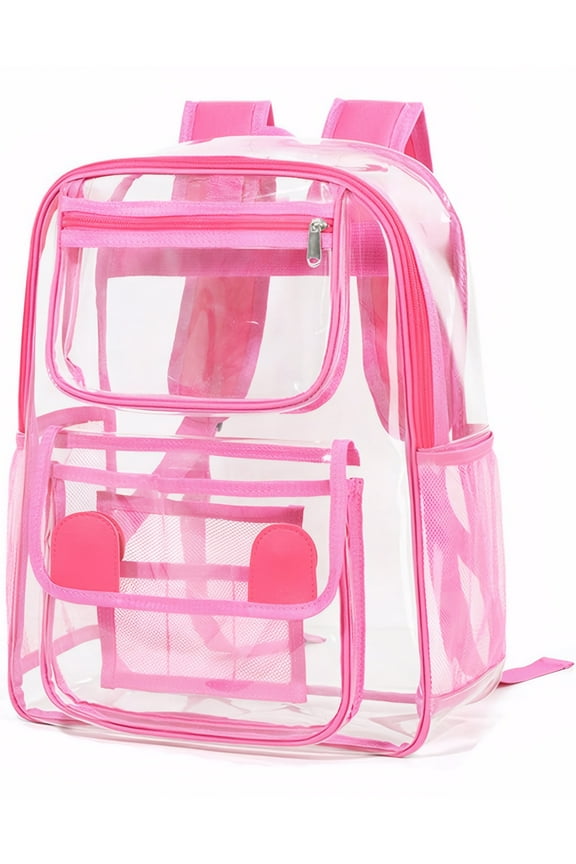 Clear Backpack for School PVC Clear Bookbag Heavy Duty Transparent Backpacks for Stadium Events Multiple Pockets See Through Bag for Concert Work Security Travel Festival, Rose Red