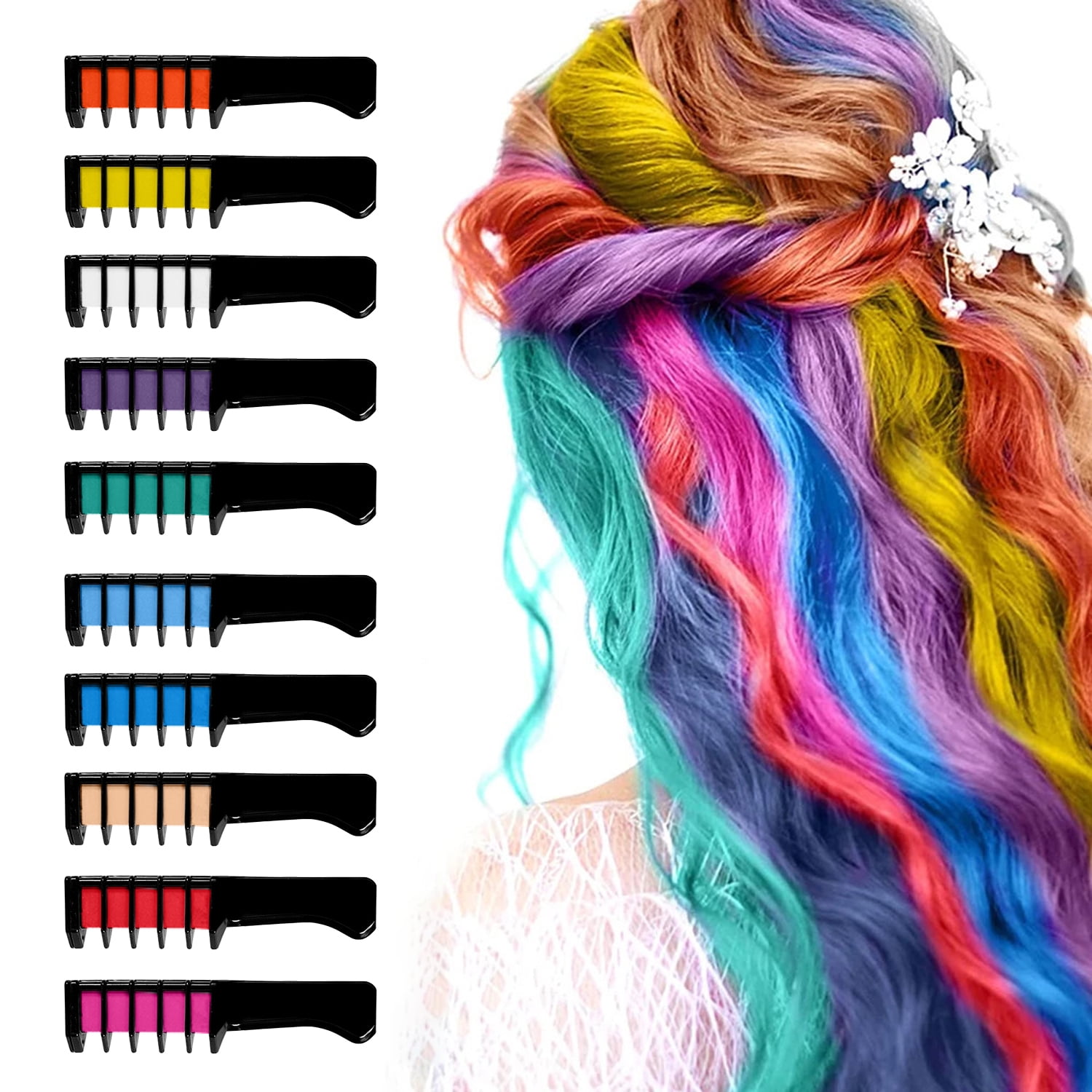 Inadays Hair Chalk Comb Temporary Bright Hair Color Dye for Girls Kids, Washable Hair Chalk for Kids-girls Toys Birthday Halloween Christmas Gifts for