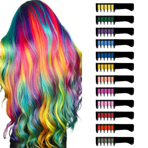 DAKIMOE Hair Chalk Comb Temporary Bright Hair Color Dye for Girls Kids, Washable Hair Chalk for Kids-Girls Toys Birthday Christmas Gifts for 6 7 8 9 10 11 12 Year Old Girl (12 Colors)