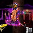 thumbnail image 1 of DAKIMOE Halloween Decoration Outdoor Witches Crashing Into Tree with Colorful LED Lights Crashed Witch Props Halloween Hanging Decorations for Indoor House Outdoor Yard Patio Decor 44''x33'' Orange, 1 of 6