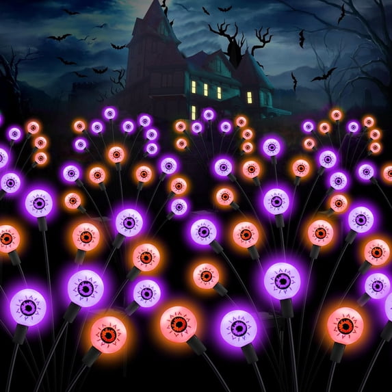 Inadays Halloween Decorations Outdoor Halloween Decor Solar Scary Eyeball Lights 2Pack 16LEDs Waterproof Green Eyeball Swaying Firefly Light With 2 Modes For Garden/Yard/Patio/Party Decor, Multicolor