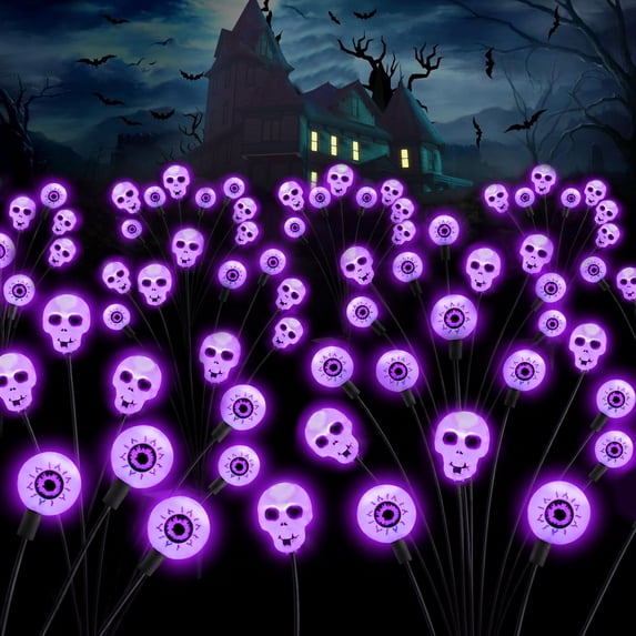 Inadays Halloween Decorations Outdoor Halloween Decor Solar Scary Eyeball Lights 2Pack 16LEDs Waterproof purple Eyeball Swaying Firefly Light With 2 Modes For Garden/Yard/Patio/Party Decor, Purple