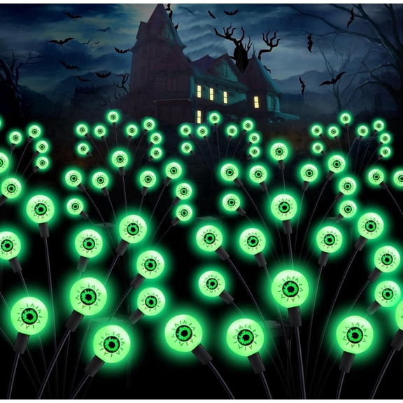 Inadays Halloween Decorations Outdoor Halloween Decor Solar Scary Eyeball Lights 2Pack 16LEDs Waterproof Green Eyeball Swaying Firefly Light With 2 Modes For Garden/Yard/Patio/Party Decor, Green