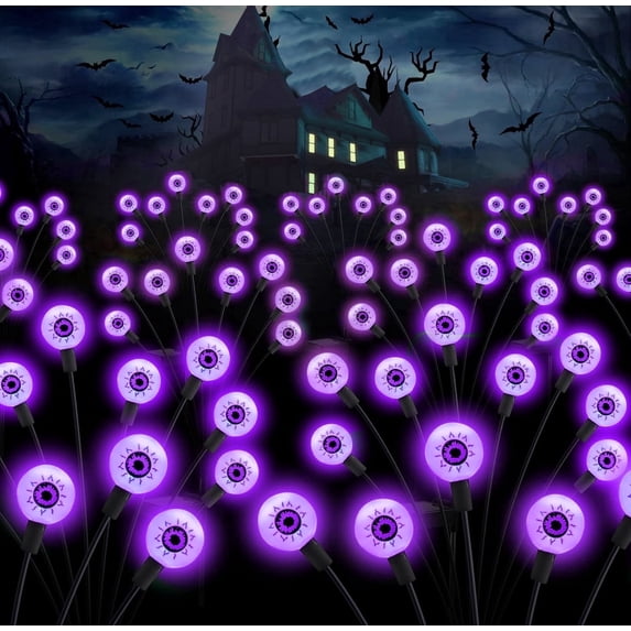 Inadays Halloween Decorations Outdoor Halloween Decor Solar Scary Eyeball Lights 2Pack 16LEDs Waterproof Purple Eyeball Swaying Firefly Light With 2 Modes For Garden/Yard/Patio/Party Decor, Purple