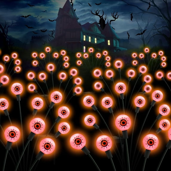 Inadays Halloween Decorations Outdoor Halloween Decor Solar Scary Eyeball Lights 2Pack 16LEDs Waterproof Purple Eyeball Swaying Firefly Light With 2 Modes For Garden/Yard/Patio/Party Decor, Red