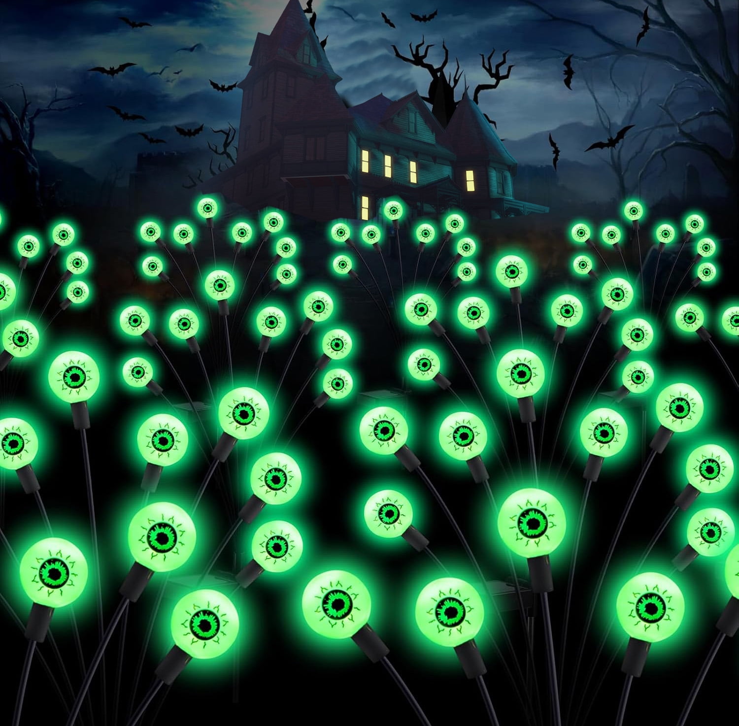Inadays Halloween Decorations Outdoor Halloween Decor Solar Scary Eyeball Lights 2Pack 16LEDs Waterproof Green Eyeball Swaying Firefly Light With 2 Modes For Garden/Yard/Patio/Party Decor, Green